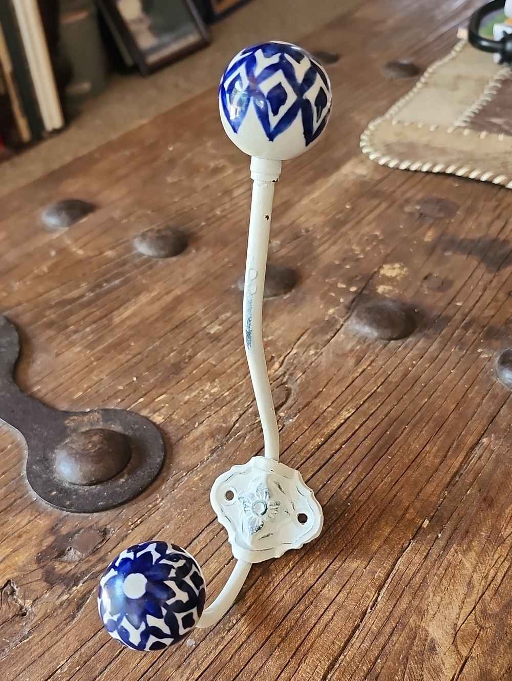 Hand Painted Blue and White Ceramic Wall/Towel Hook